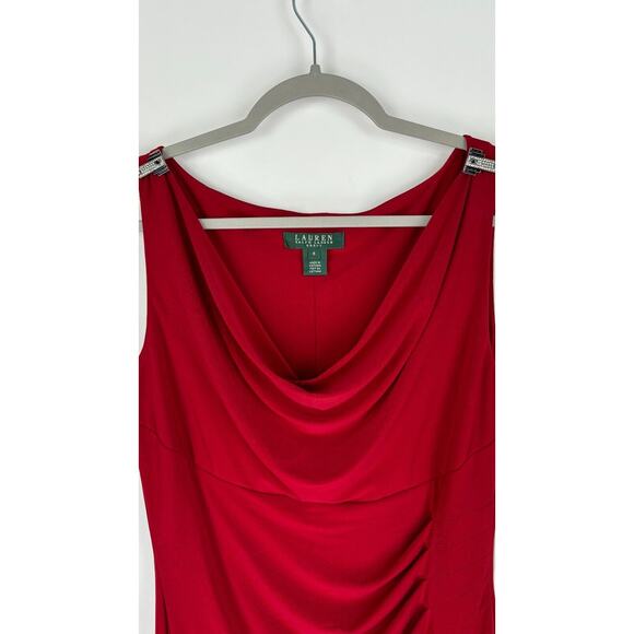 Lauren Ralph Lauren Womens Red Cowl Neck Sheath Dress Ruched Side Size 8 NWT - Picture 8 of 13